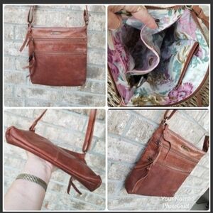 Estalon BROWN Leather Crossbody Bag Shoulder Sling Purse